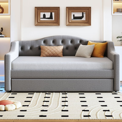 Upholstered Daybed With LED Belt And Trundle