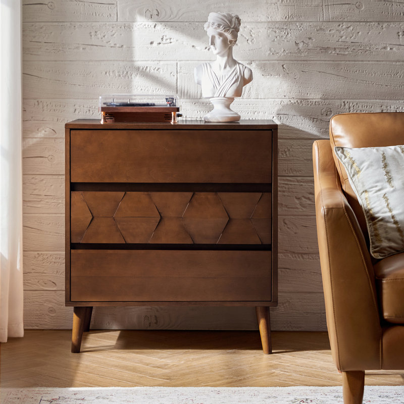 Commode à 3 tiroirs Mid-Century moderne Iasiah, Noyer