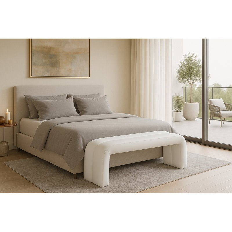 Ishanjeet Arc Vegan Leather Upholstered Bench, White Vegan Leather
