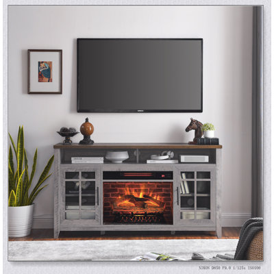 55 inch TV Media Stand with Electric Fireplace KD Inserts Heater