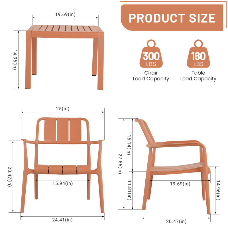  Ensemble de mobilier de jardin 3 pièces Summer, 2 chaises brun abricot, table basse