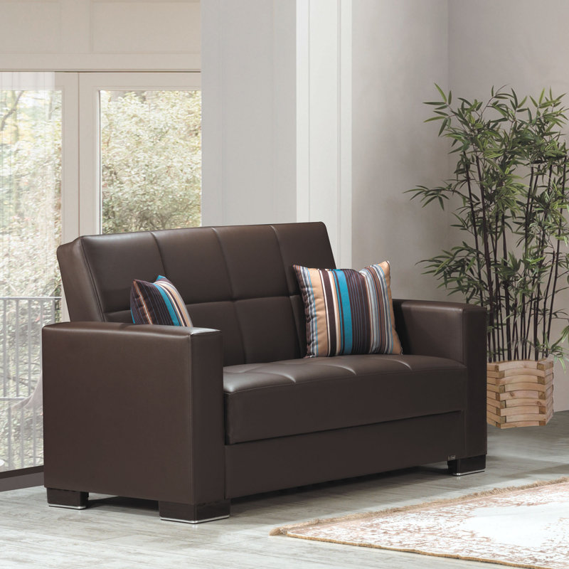 Annalice 66 in. Vegan Leather Loveseat Sofa Bed with Storage – Firm Support Seating for Small Spaces, Brown Faux Leather