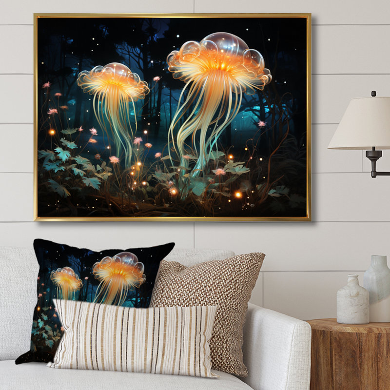 «Jellyfish Luminescent Beauty III», reproduction sur toile, H 24 po x l 32 po, Cadre flottant doré