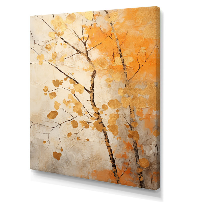 «Peach and Beige Tree Sycamores Song», reproduction d'art sur toile, Toile tendue, H 32 po x l 16 po x P 1 po