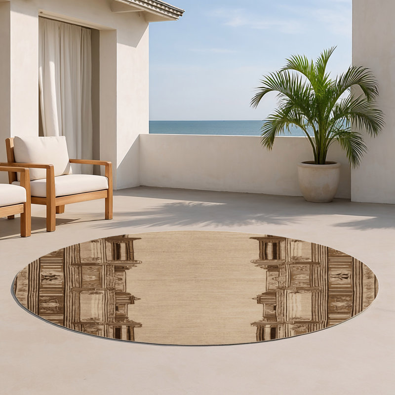 Tapis d'intérieur et d'extérieur brun français, Rond 5 pi