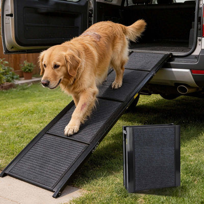 Très large rampe pliante pour chien de 71 po, rampe antidérapante pour animal de compagnie de 17 po pour voiture, VUS et camion, portative et robuste, supporte les grands chiens jusqu'à 250 lb