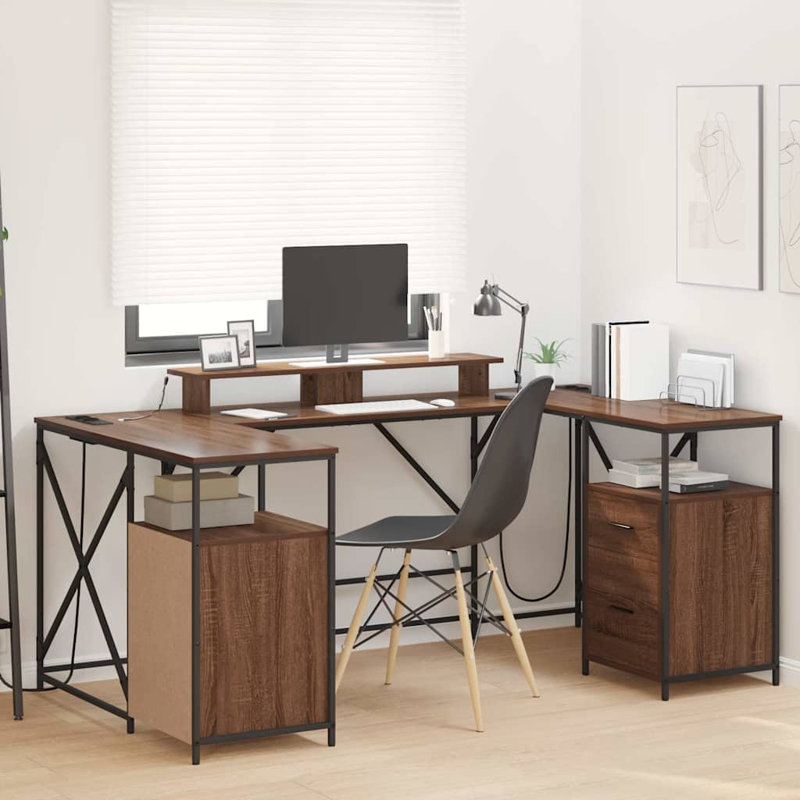 U-Shaped Computer Desk, Brown