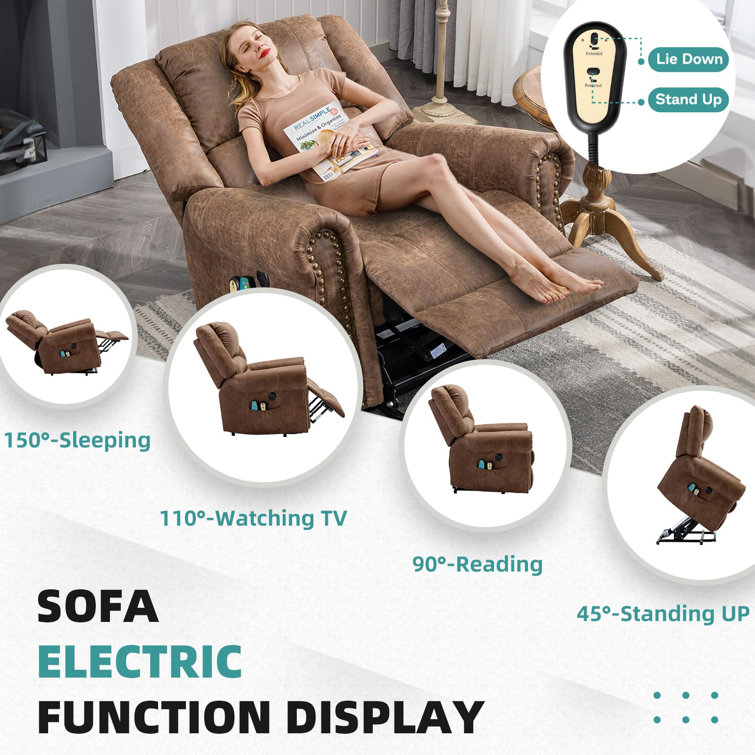 Latitude Run® Massage Recliner Chair, Recliner Sofa PU Leather For Adults,  Recliners Home Theater Seating With Lumbar Support, Reclining Sofa Chair