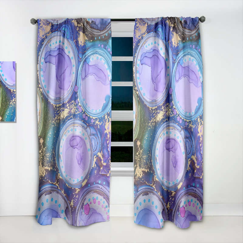 Rideau géométrique de luxe abstrait Luxury Art Fluide Art obscurcissant - 1 panneau, L 52 po x L 63 po, Bleu/mauve