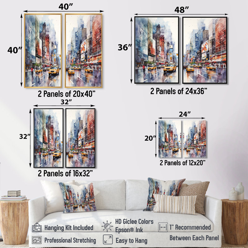 Times Square New York Cityscape I - Décoration murale traditionnelle, Noir, H 36 po x l 48 po