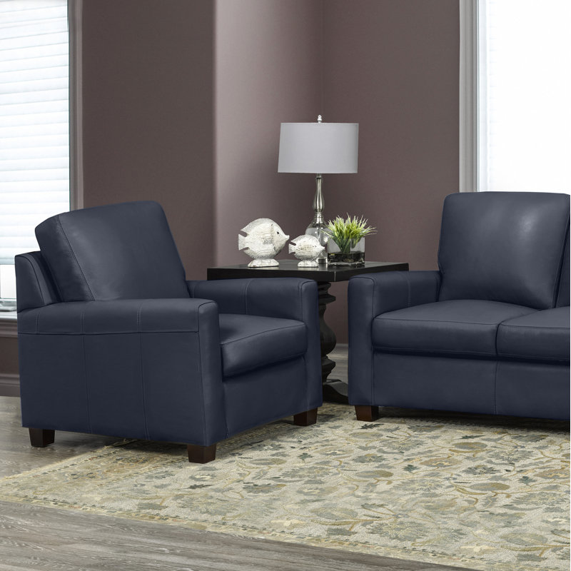 Fauteuil en cuir Anum, Cuir bleu marine