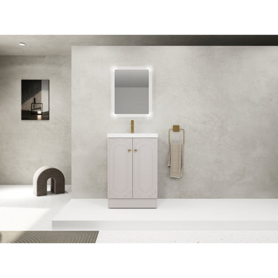 Meuble-lavabo de 24 po avec lavabo en résine et charnières de porte à fermeture en douceur - Contreplaqué kaki de style moderne