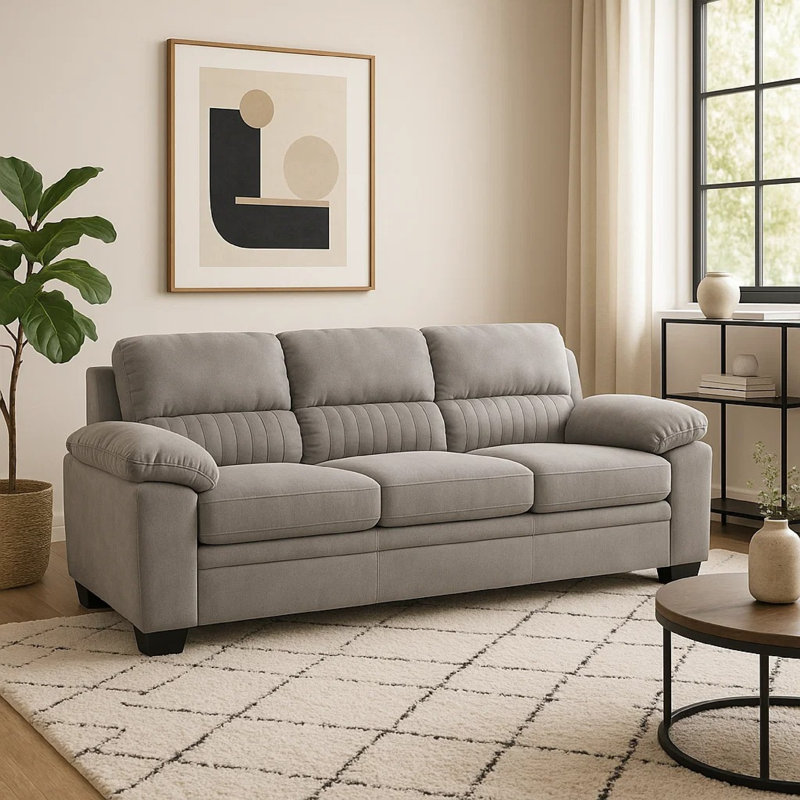 Canapé à accoudoirs coussinés 80 po Safa, Mélange de polyester gris clair