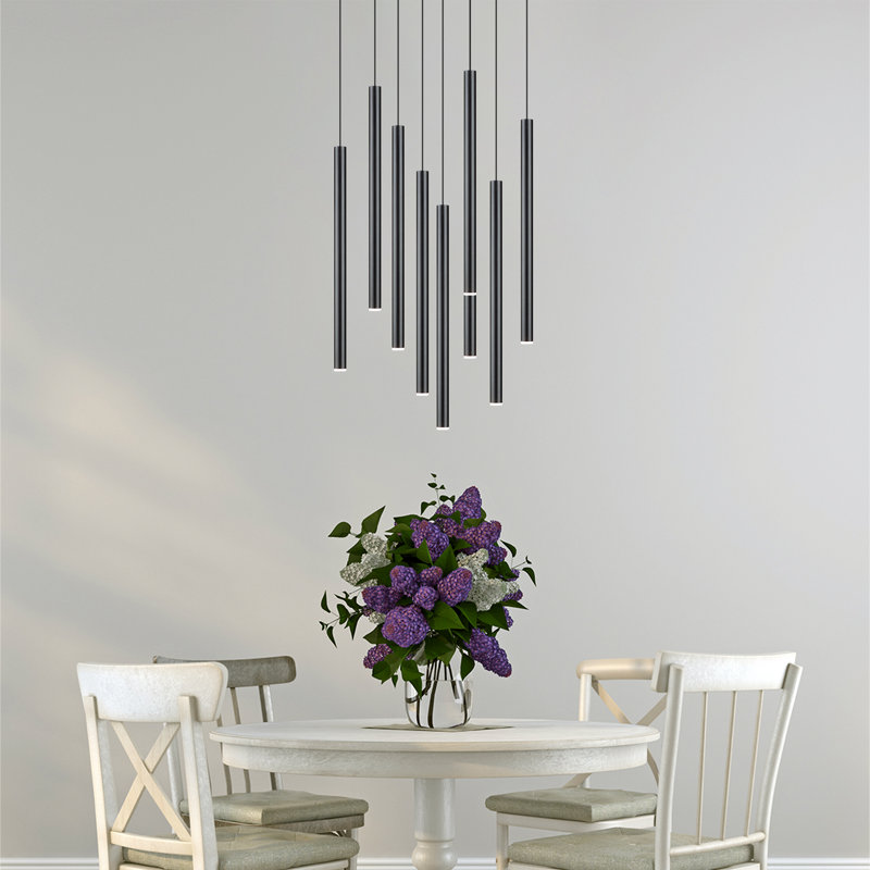Luminaire suspendu cylindrique à 9 lumières DEL Baileyton, Noir