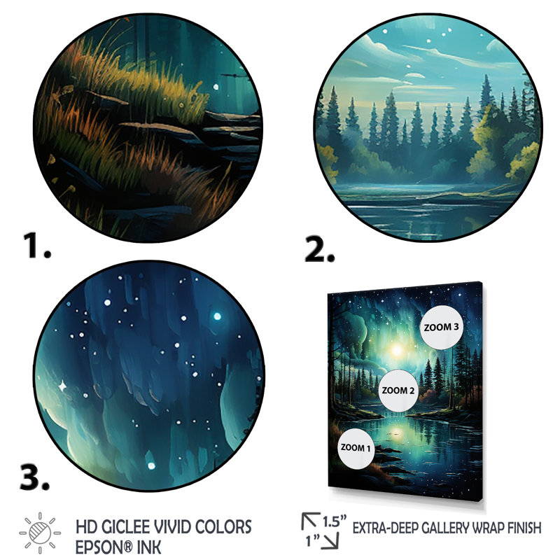 «Northern Lights Aurora Reflection 2 - Northern Lights», art mural, H 20 po x l 12 po x P 1 po, Cadre photo argenté