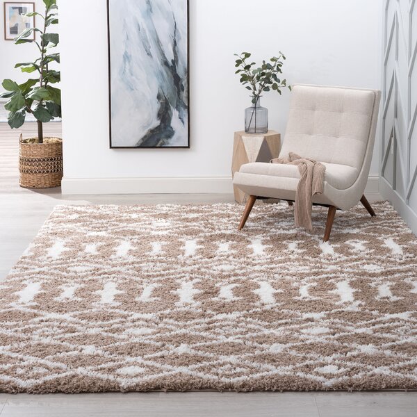 Jasha Checkered Beige/Brown Area Rug Union Rustic Rug Size: Rectangle 5'3 x 7