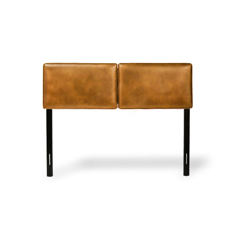 Hersise Upholstered Adjustable Headboard, Camel Brown Pebbled Faux Leather, King