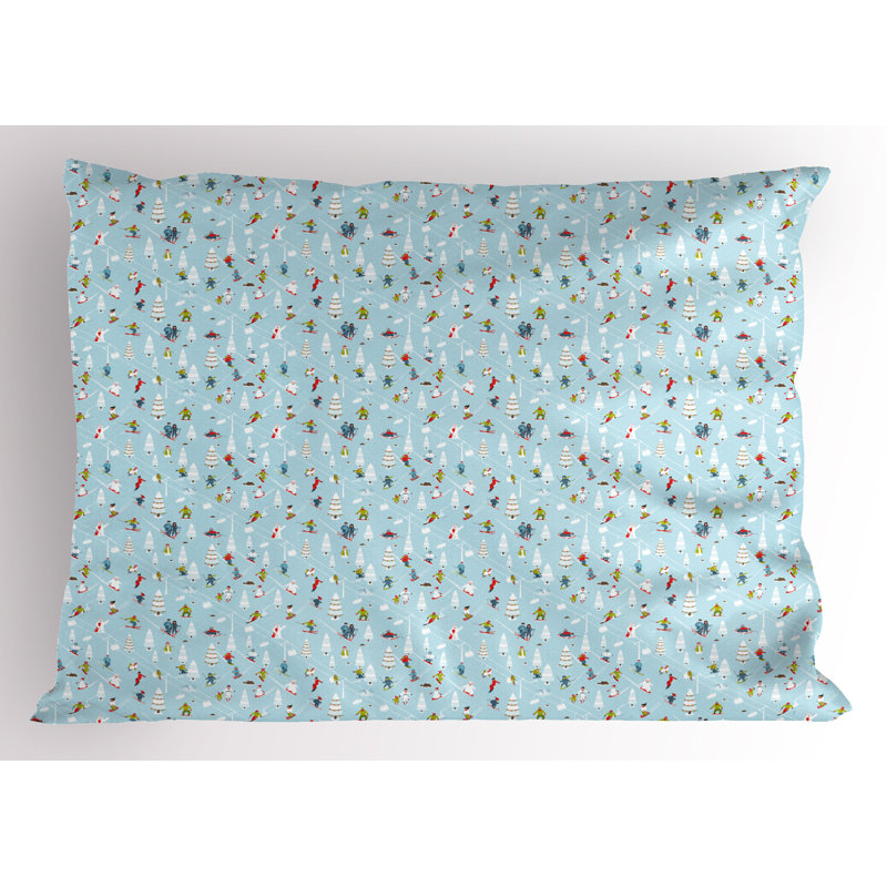 Winter Ski Resort Blue Multicolor Microfiber Pillow Shams, 2 Pack