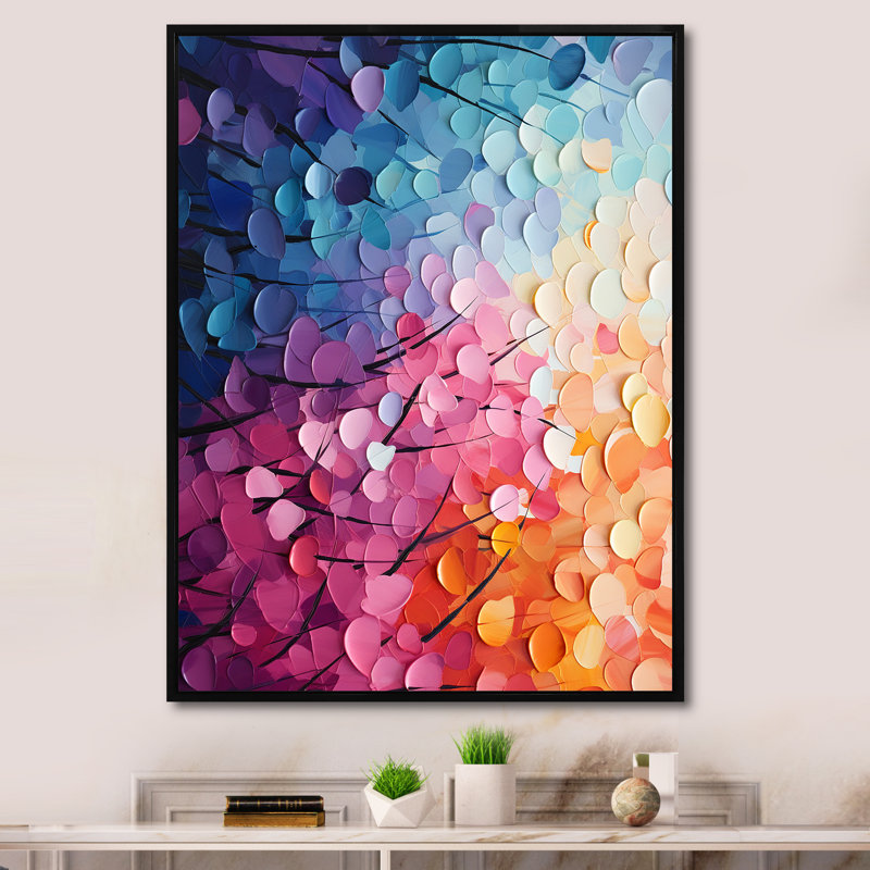Rainbow Reverie Collages IV - Abstract Collages, art mural, Cadre flottant noir, H 32 po x l 16 po x P 1 po
