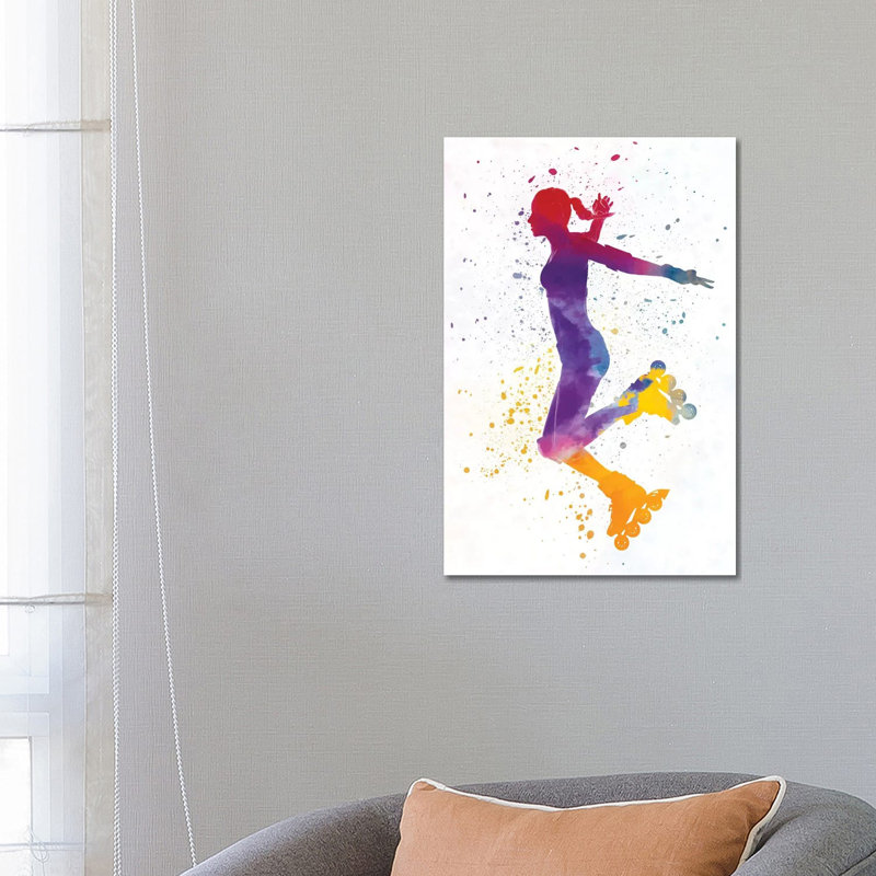Woman In Roller Skates In Watercolour III by Paul Rommer - Wrapped Canvas Painting