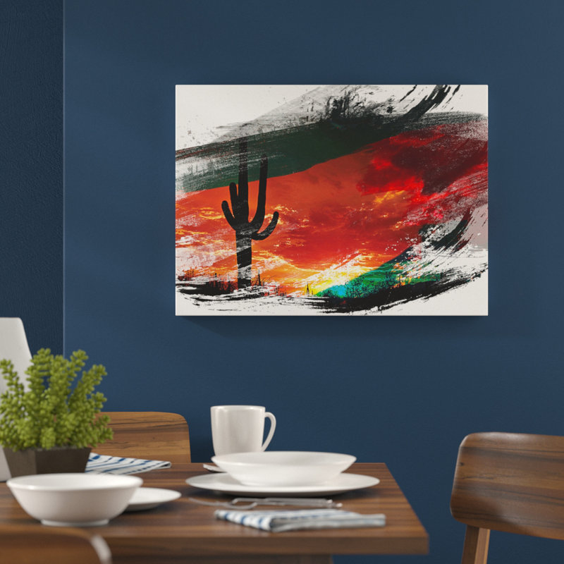 Landscape Saguaro Orange Sunset - Frameless Print, 29.7cm H x 42cm W