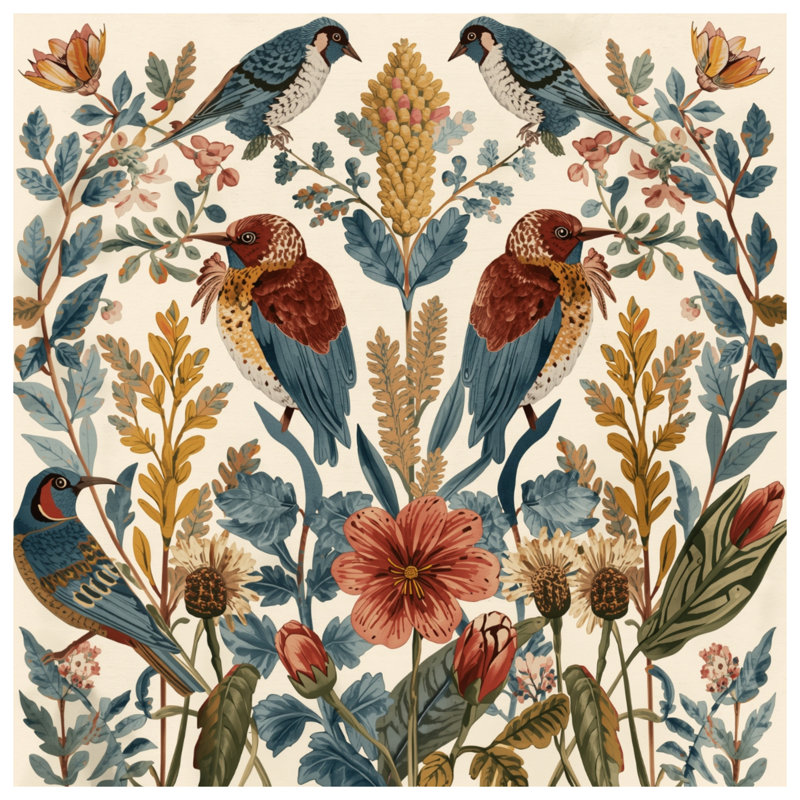 Coussins décoratifs à double face Birds And Wildflowers, 14 X 14 pouces