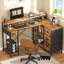 L-Shaped Computer Desk With 4 Drawers, Gaming Desk With Power Outlet And Monitor Stand, Corner Desk-2137615576