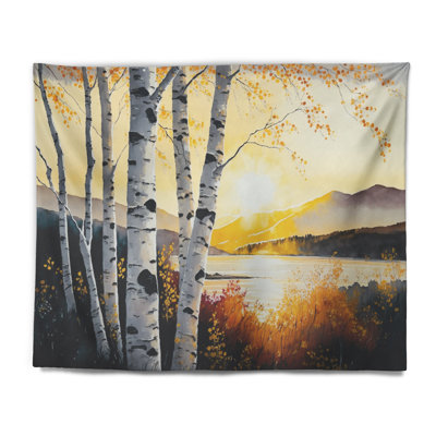 Yellow Birches By The Lakeside IV Polyester Tapestry