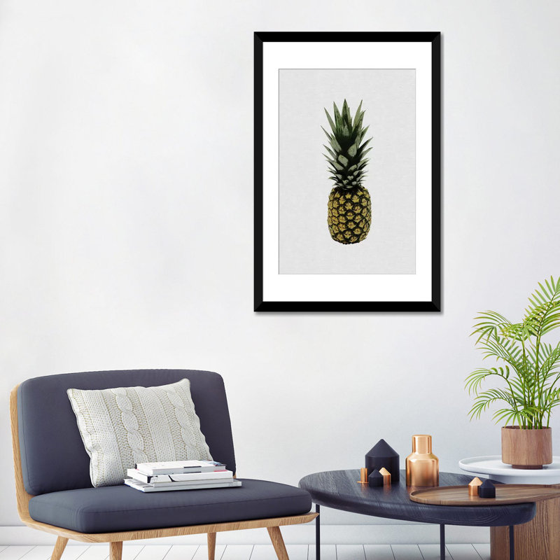 Ananas I - Impression sur toile, Papier beaux-arts encadré noir, Blanc, H 32 po x l 24 po x P 1 po