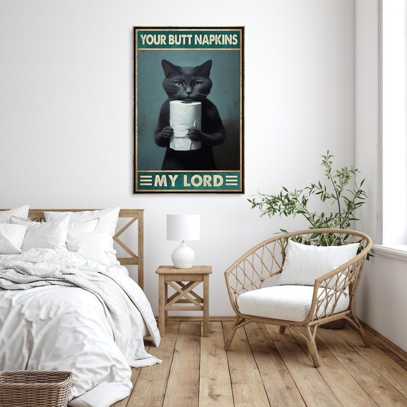 Impression sur toile, "Black Cat Your Bout Napkins My Lord" 4 - 1 pièce, H 36 po x l 24 po x P 1,25 po