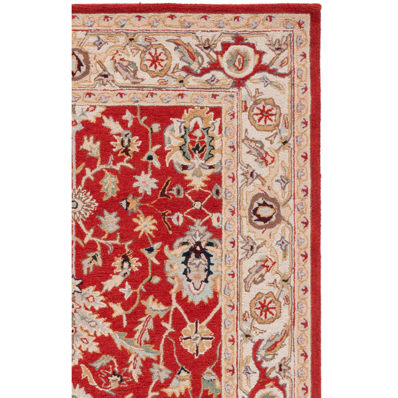 Hollander Hand-Hooked Wool Red Area Rug, Rectangle 3'9" x 5'9"