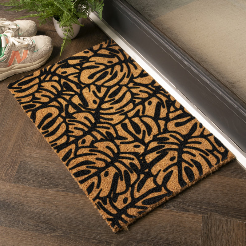 Aalaysia Monstera Leaf Kitchen Mat, Black/Orange