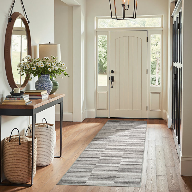 Modern Abstract Thin Washable Area Rug, Runner 3' x 8', Grey