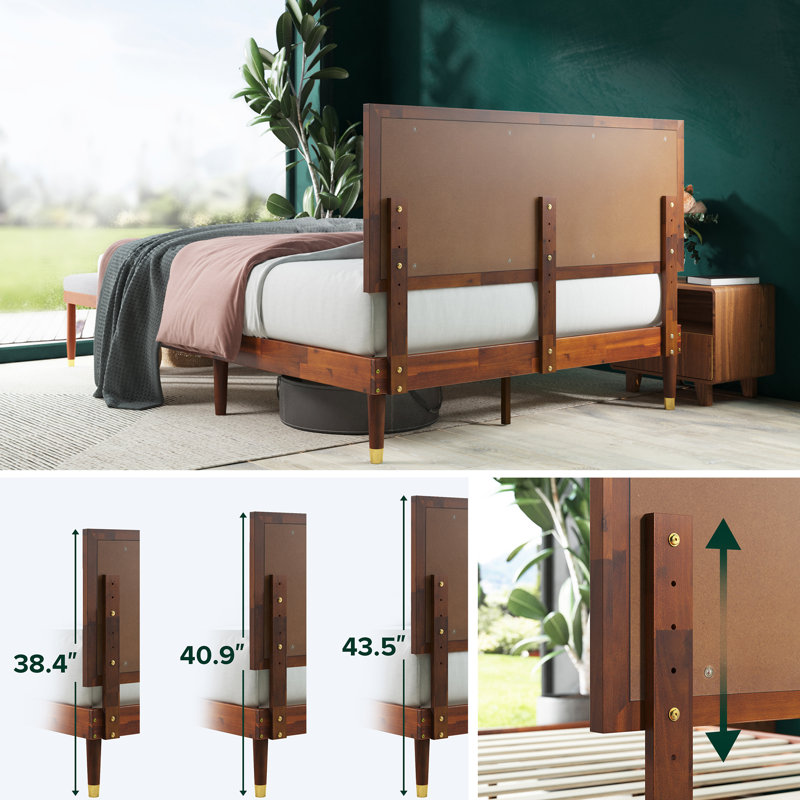 Zinus Raymond 38" Solid Wood Platform Bed Frame with Adjustable Upholstered Headboard, Queen