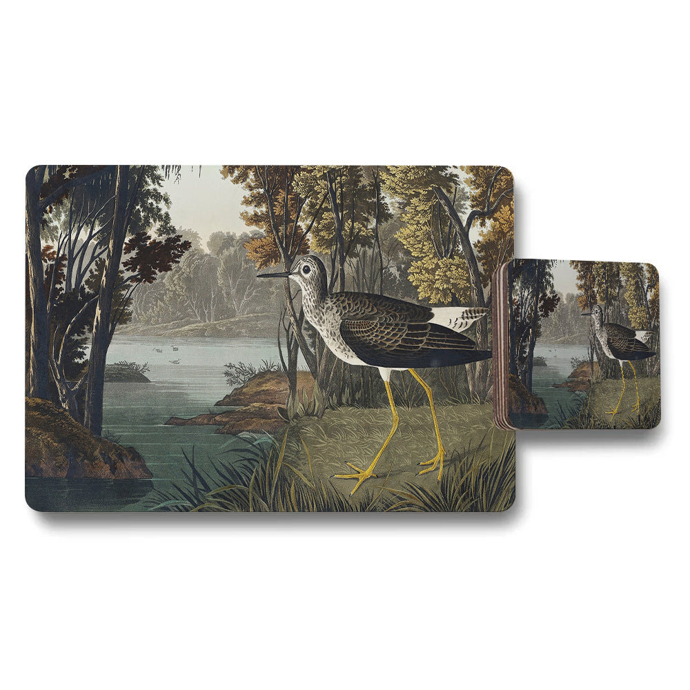 Birds in Nature Themed Placemat and Coaster Set With Heron Image
