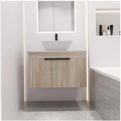 Ensemble de meuble-lavabo flottant 30 po avec ensemble en céramique, meuble-lavabo mural blanc avec porte