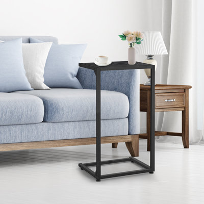 Table de bout noire en forme de C - Petite table d'appoint pour canapé, table coulissante sous le canapé, table d'ordinateur portable et de collation pour le salon, la chambre à coucher, le bureau personnel