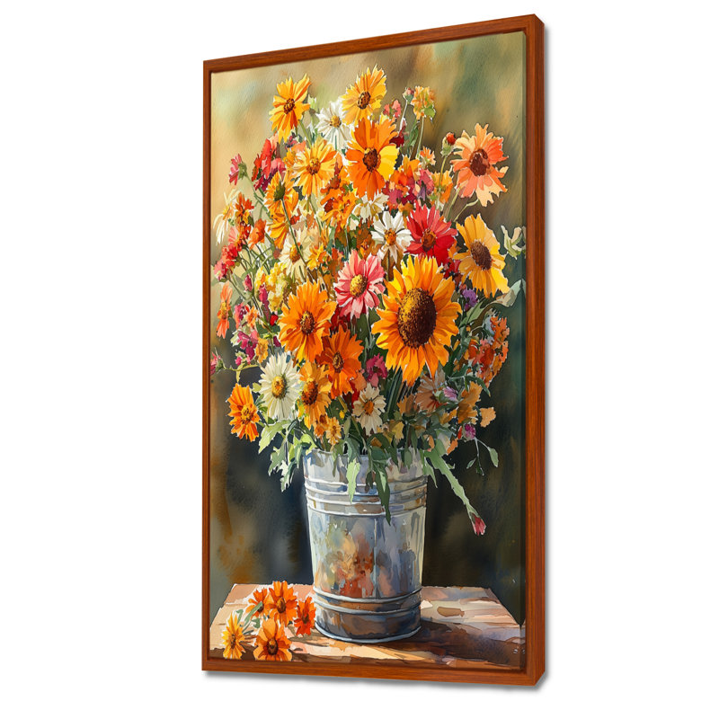 Barnwell - Décoration murale florale, H 60 po x l 28 po, Brun, Impression encadrée flottante