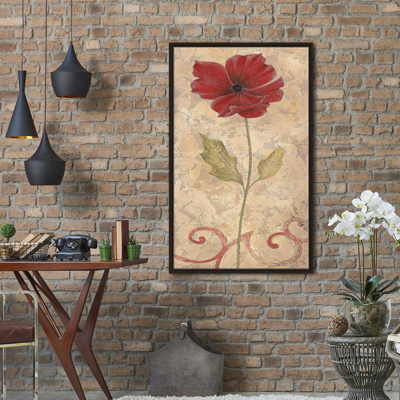 Poppy Passion II - Peinture, Cadre flottant espresso, H 63,5 po x l 39,5 po x P 2 po