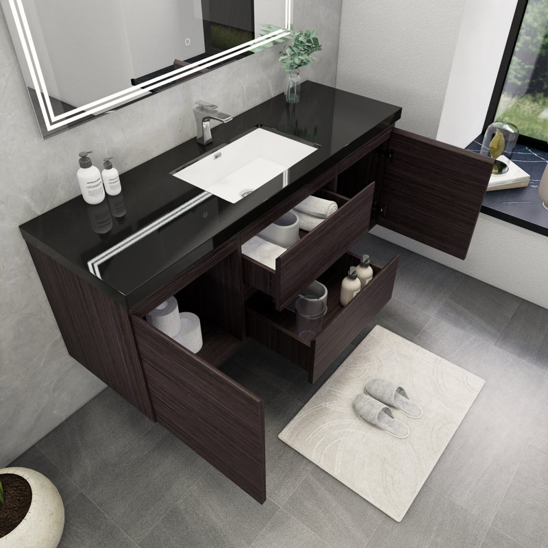Castin 60" Wall-Mounted Single Bathroom Vanity Set, Dark Gray Oak