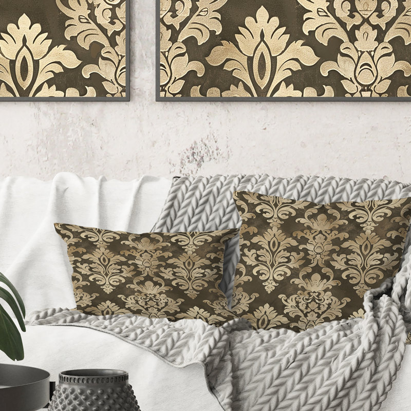 Coussin lombaire brun et beige damassé Glam V
