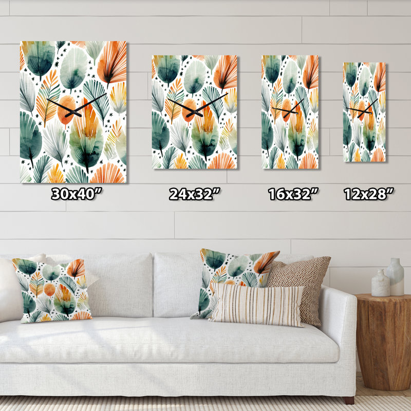 Élégance florale sarcelle orange scandinave - Horloges murales abstraites, Petit