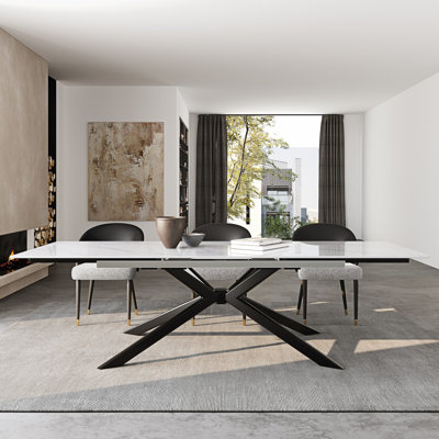 Cerinle 78.74'' to 110.24'' Extendable Rectangular Sintered Stone Dining Table for 8-10
