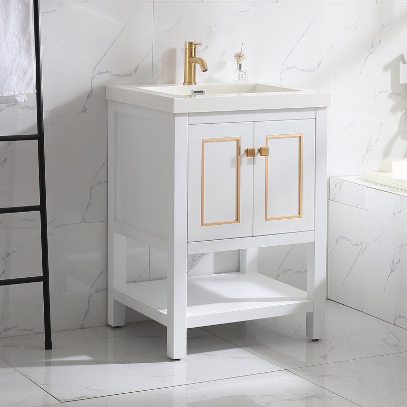 Meuble-lavabo simple 25 po Thome, Ivoire, Laiton brossé