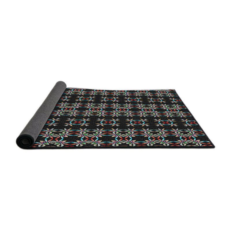 Tapis gris/noir tissé à la machine, Rond 4 pi