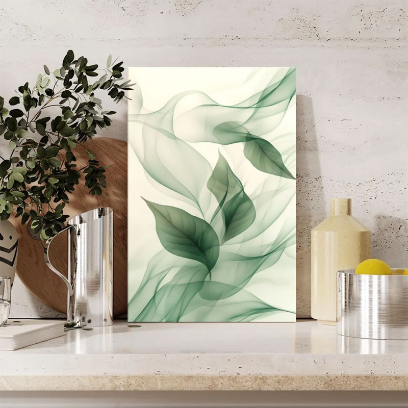 Art mural sur toile à motif de feuilles vertes Art Nouveau, 24 po x 36 po