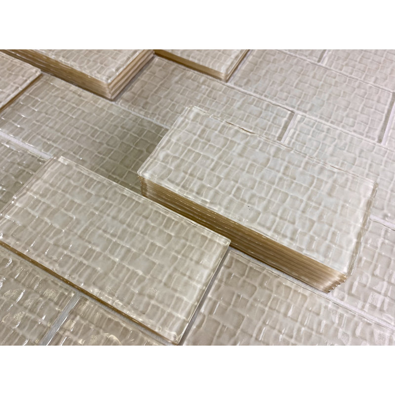 Metro Cubes 3 in. x 6 in. Textured Glass Straight Edge Subway Decorative Kitchen & Bathroom Wall Tile