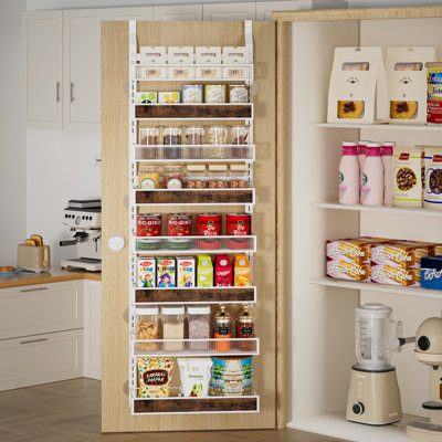 Rangement en métal pour 8 portes au-dessus de la porte, range-tout en bois et en acrylique, tablettes de garde-manger réglables et support pour l'organisation de la cuisine