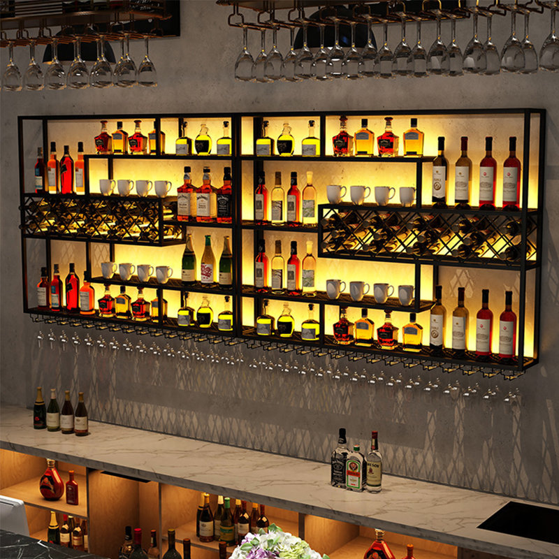 Multi-tier Iron Wall Mounted Wine Rack, 47.2" H x 78.7" W x 7.8" D