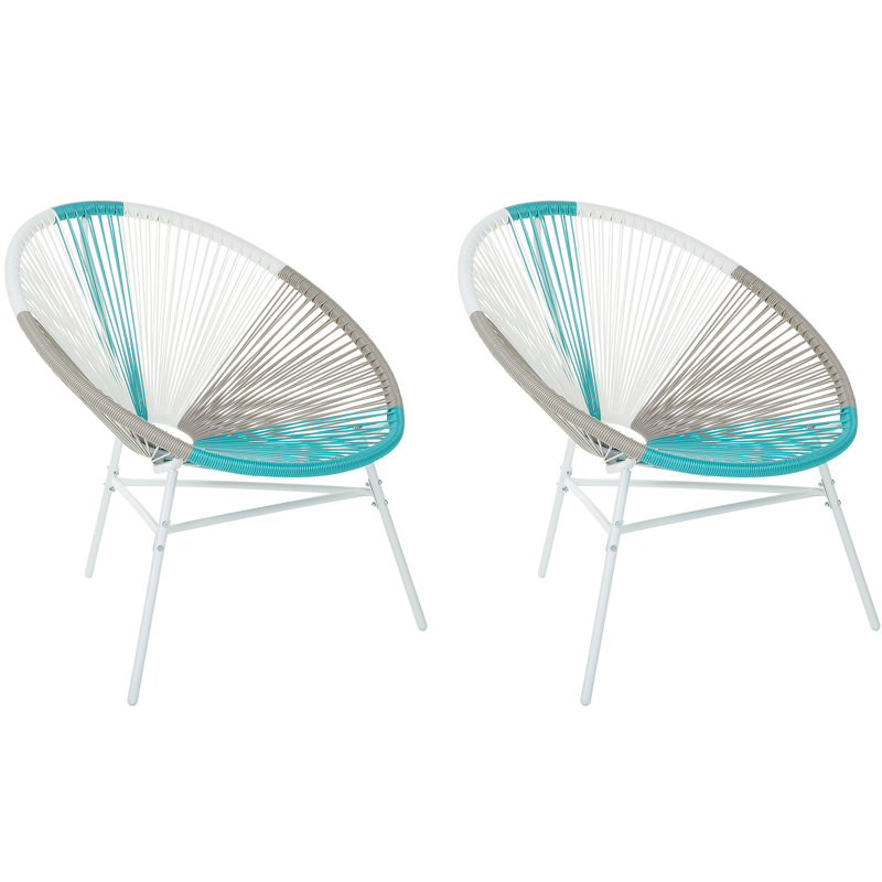Broseley Wicker Outdoor Lounge Chair, White/Blue